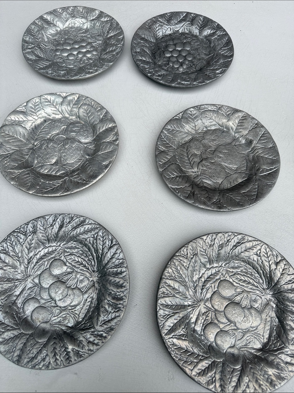 Ashley Stewart Silver Embossed Fruit Motif Coasters or Small Plates - Set of 6